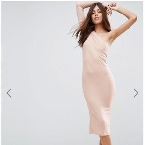 NEW!  ASOS One Shoulder Midi Bodycon Dress Rib